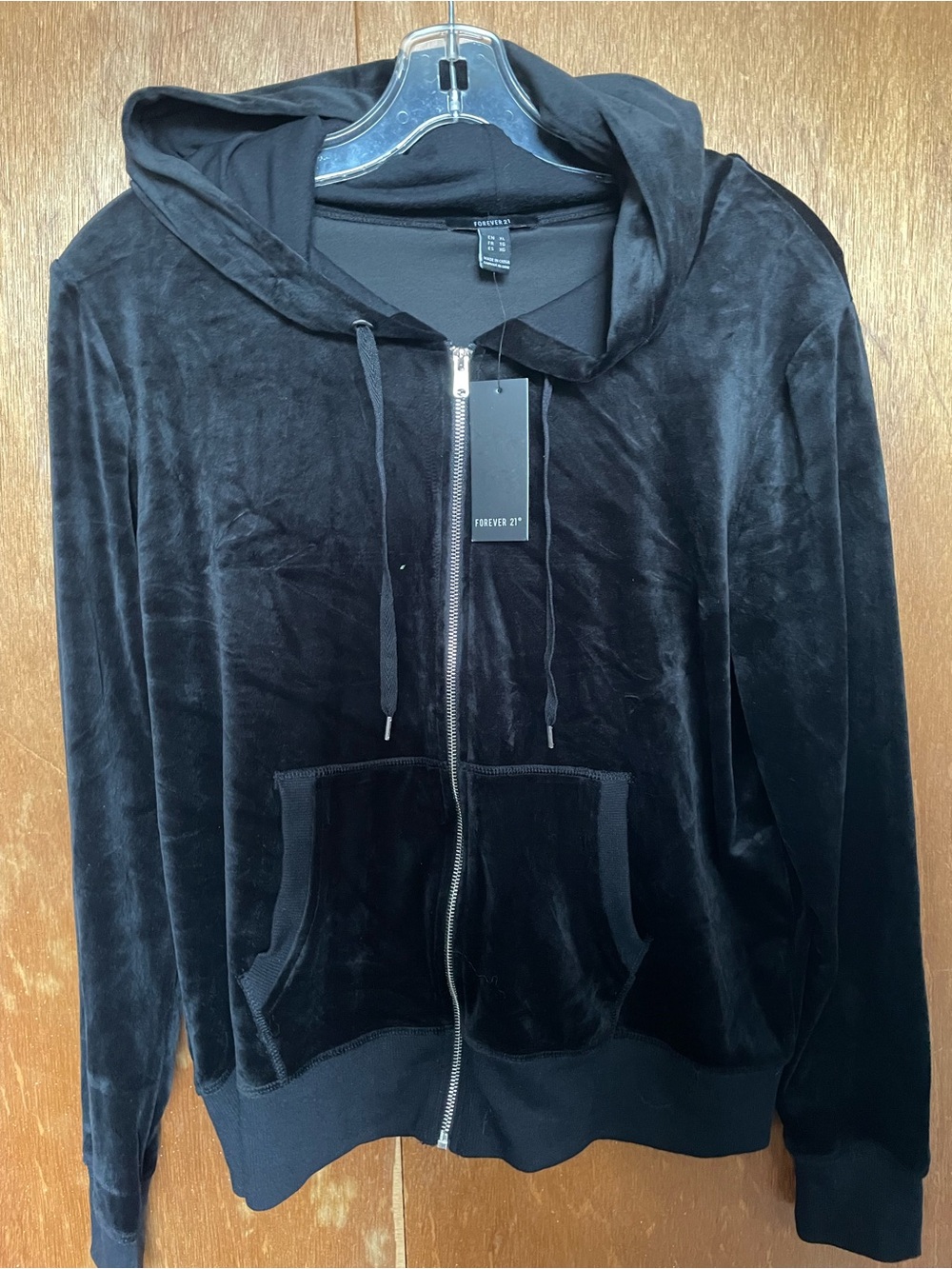 Forever 21 Black Velour Full-Zip Hoodie